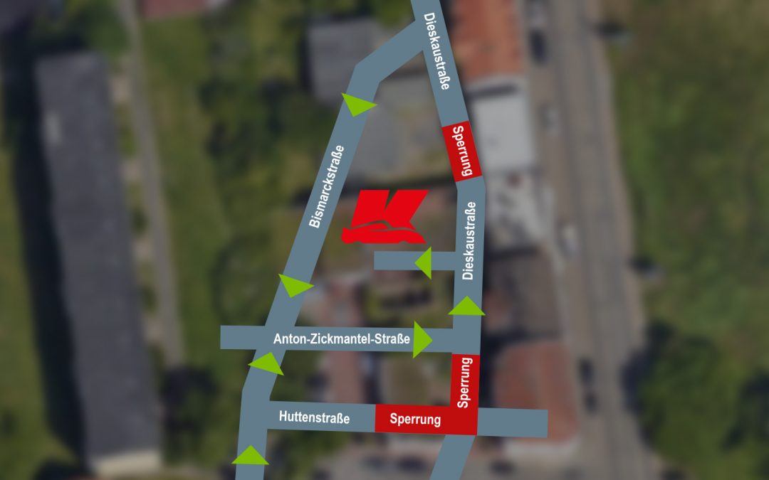 Achtung! Umleitung wegen Sperrung Dieskau- und Huttenstraße
