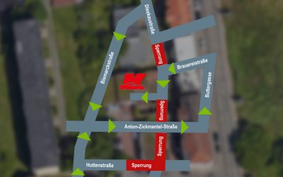 Achtung! Umleitung wegen Sperrung Dieskau- und Huttenstraße